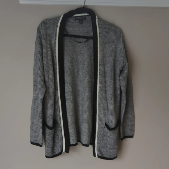 Banana Republic Knit Open Front Black & White Cotton Blend Cardigan Small - Picture 2 of 6